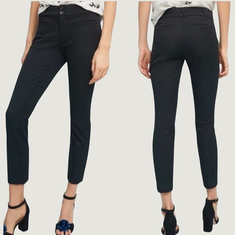 Anthropologie The Essential Slim Trouser Pants Black Sz 0 Cropped Ankle Career